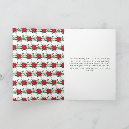 Kerst Rode Poinsettia Bloemen bruiloft Bedankkaart (Binnen)