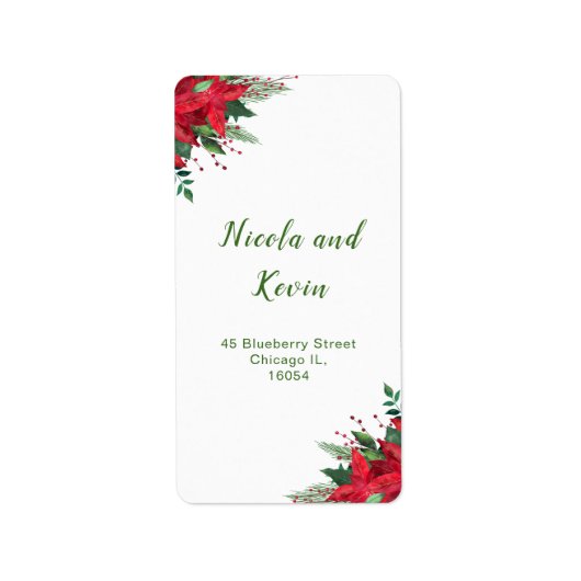 Kerst Rode Poinsettia Bloemen bruiloft Etiket (Voorkant)