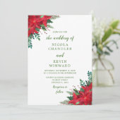 Kerst Rode Poinsettia Bloemen bruiloft Kaart (Staand voorkant)