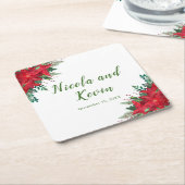 Kerst Rode Poinsettia Bloemen bruiloft Kartonnen Onderzetters (Schuin)