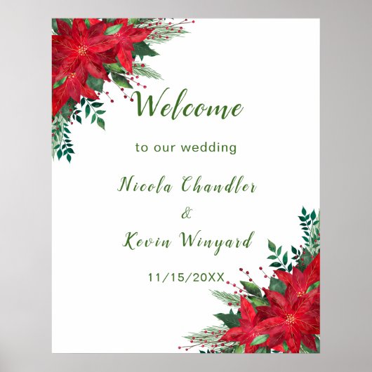 Kerst Rode Poinsettia Bloemen bruiloft Poster (Voorkant)