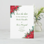 Kerst Rode Poinsettia Bloemen bruiloft Save The Date (Staand voorkant)
