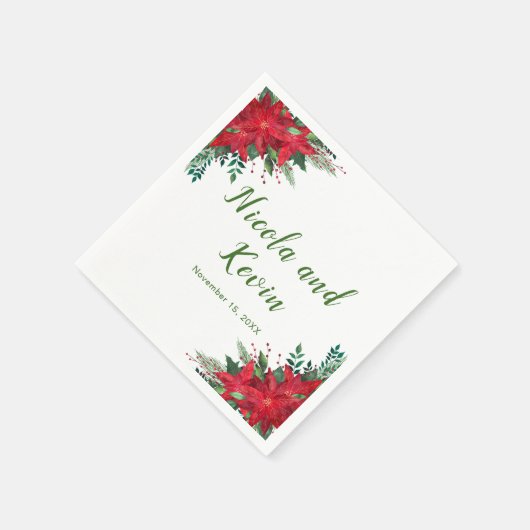 Kerst Rode Poinsettia Bloemen bruiloft Servet (Hoek)