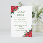 Kerst Rode Poinsettia Bloemen Huwelijk RSVP (Staand voorkant)