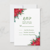 Kerst Rode Poinsettia Bloemen Huwelijk RSVP (Voorkant)