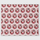 Kerst Rode Poinsettia en bessen Krans Roze Cadeaupapier (Vlak)