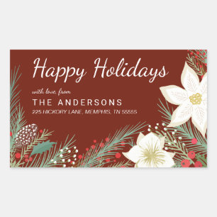 Kerst Rode Poinsettia Foliage Retouradres Rechthoekige Sticker