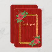 Kerst Rode Poinsettia Goud Lijst bruiloft Bedankkaart (Voorkant / Achterkant)