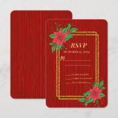Kerst Rode Poinsettia Goud Lijst bruiloft RSVP Kaartje (Voorkant / Achterkant)