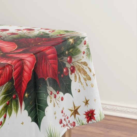 Kerst Rode Poinsettia Gouden Glitter Tafelkleed (Voorbeeld)