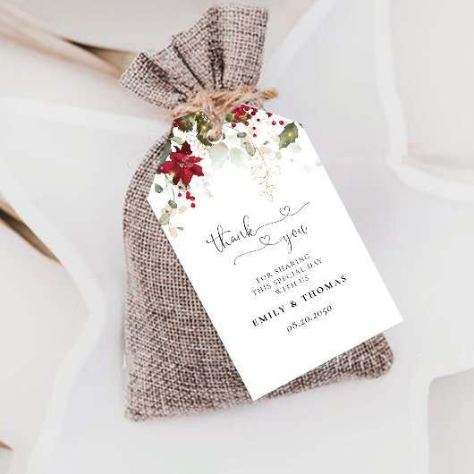 Kerst Rode Poinsettia Huwelijkscadeau Label Cadeaulabel