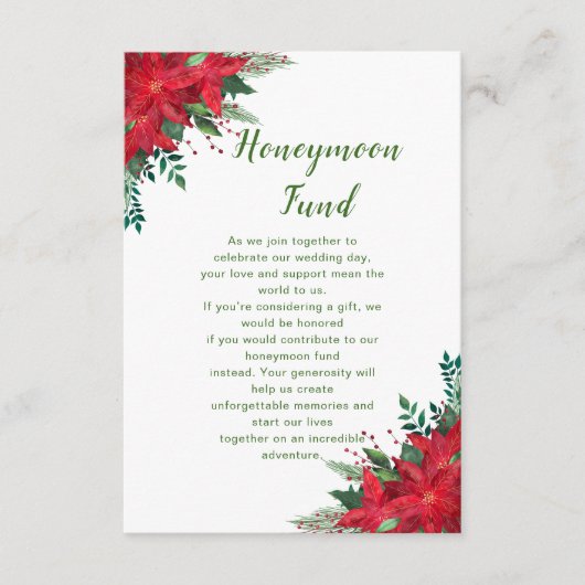 Kerst Rode Poinsettia Huwelijksreis Fonds Informatiekaartje (Voorkant)