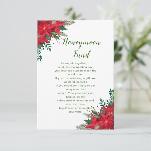 Kerst Rode Poinsettia Huwelijksreis Fonds Informatiekaartje (Staand voorkant)