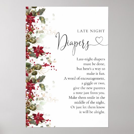 Kerst Rode Poinsettia Luiers Late Night Poster (Voorkant)