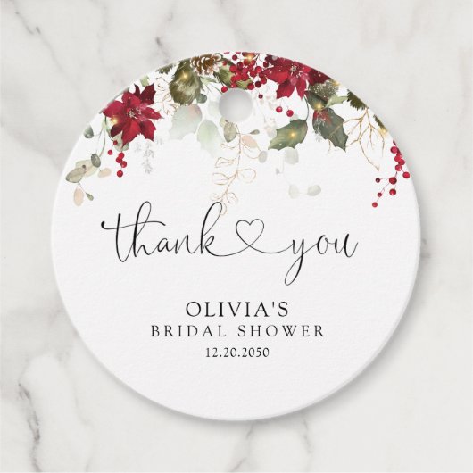 Kerst Rode Poinsettia Vrijgezellenfeest Gift Label (Voorkant)