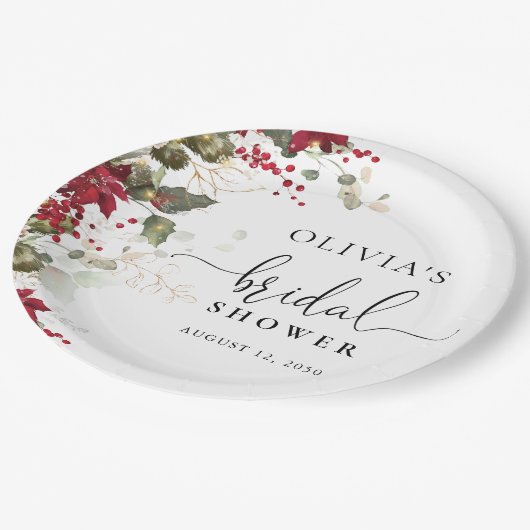 Kerst Rode Poinsettia Vrijgezellenfeest Papier Bor Papieren Bordje (Gekanteld)