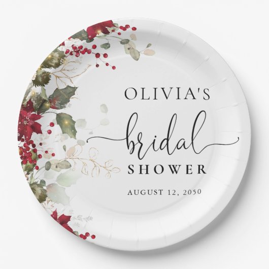 Kerst Rode Poinsettia Vrijgezellenfeest Papier Bor Papieren Bordje (Voorkant)