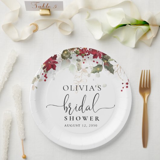 Kerst Rode Poinsettia Vrijgezellenfeest Papier Bor Papieren Bordje (Huwelijk)