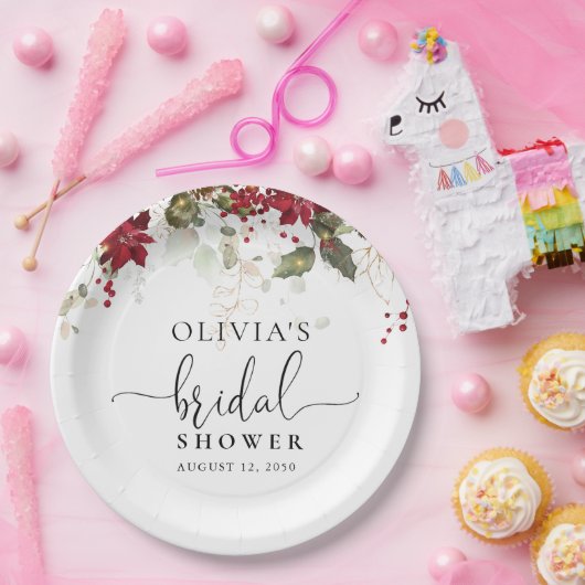 Kerst Rode Poinsettia Vrijgezellenfeest Papier Bor Papieren Bordje (Feest)