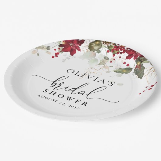 Kerst Rode Poinsettia Vrijgezellenfeest Papier Bor Papieren Bordje (Gekanteld)