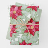 Kerst Rode Poinsettia Waterverf Handgeschilderd Inpakpapier Vel (In situ)