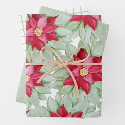 Kerst Rode Poinsettia Waterverf Handgeschilderd Inpakpapier Vel (In situ)