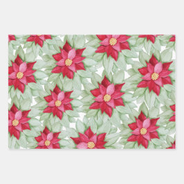 Kerst Rode Poinsettia Waterverf Handgeschilderd Inpakpapier Vel