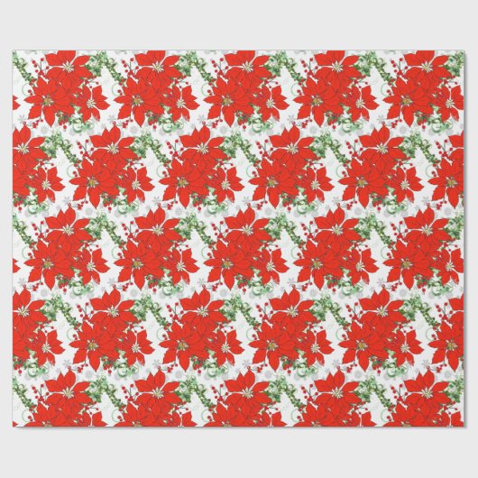 Kerst Rode Poinsettias Inpakpapier (Vlak)