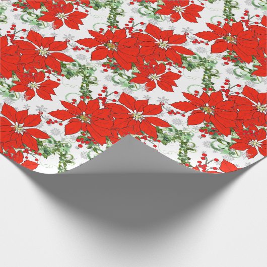 Kerst Rode Poinsettias Inpakpapier (Hoek)