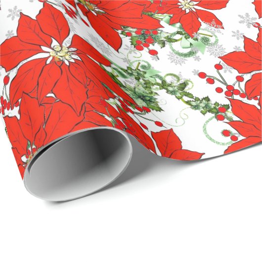 Kerst Rode Poinsettias Inpakpapier (Rol Hoek)