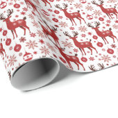 Kerst Rode rendieren Sneeuwvlok Ornament Cadeaupapier (Rol Hoek)