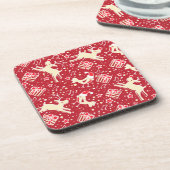 Kerst rode rendieren vogelset van 6 onderzetters (Linkerzijde)