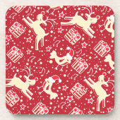 Kerst rode rendieren vogelset van 6 onderzetters (Voorkant)