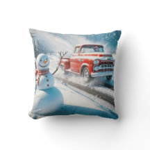 Kerst Rode Retro Truck Met Sneeuwman