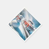 Kerst Rode Retro Truck Met Sneeuwman Servet (Hoek)