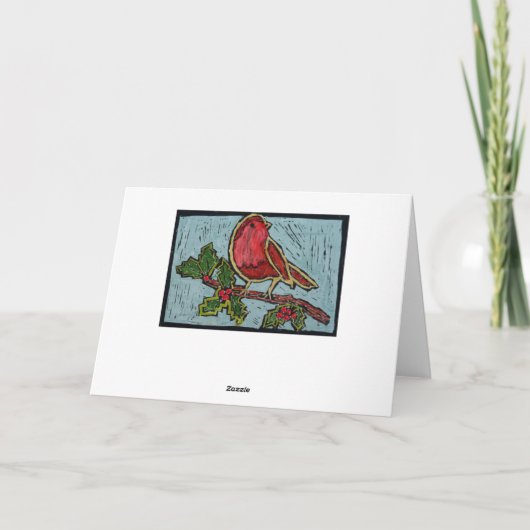 Kerst Rode Robin met Groene Holly Bessen Feestdagen Kaart (Achterkant)