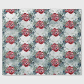 Kerst Rode Rozen Blauwe Spar Wintervakantie Cadeaupapier (Vlak)