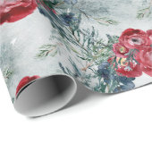 Kerst Rode Rozen Blauwe Spar Wintervakantie Cadeaupapier (Rol Hoek)