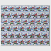 Kerst rode schuur met groene tractor cadeaupapier (Vlak)