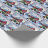 Kerst rode schuur met groene tractor cadeaupapier (Hoek)