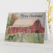 Kerst Rode schuur ruitersport Wenskaart Kaart (Gele Bloem)