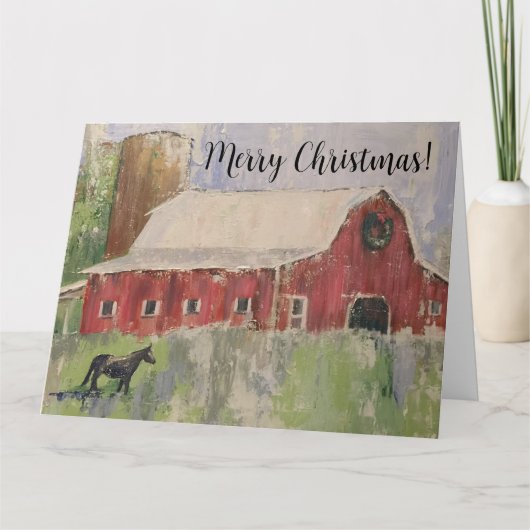 Kerst Rode schuur ruitersport Wenskaart Kaart (Voorkant)