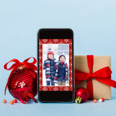 Kerst rode sneeuwvlokken één foto feestdagenkaart