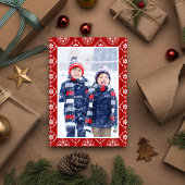 Kerst rode sneeuwvlokken één foto feestdagenkaart