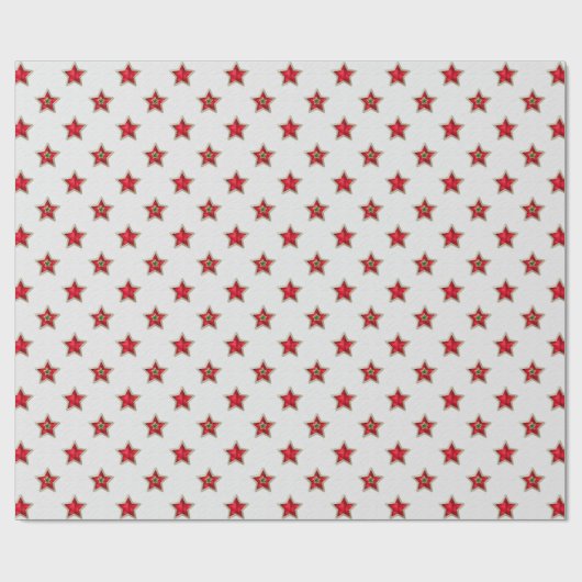 Kerst rode sterren op wit cadeaupapier (Vlak)