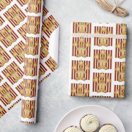 Kerst Rode Streep Schattige Gingerbread Man Cadeaupapier