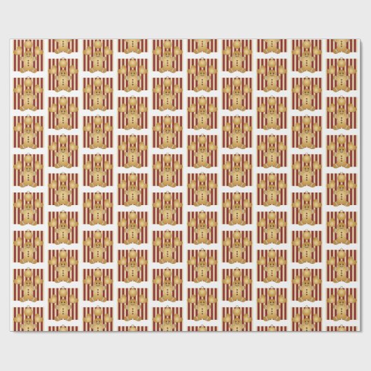 Kerst Rode Streep Schattige Gingerbread Man Cadeaupapier (Vlak)