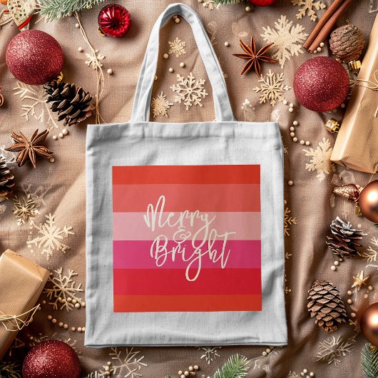 Kerst rode strepen vrolijk en helder vakantie tote bag