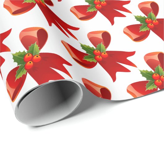 Kerst Rode Strik Hulst Cadeaupapier (Rol Hoek)