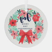 Kerst Rode strik Krans Blauwe vreugde Glas Ornament (Achterkant)